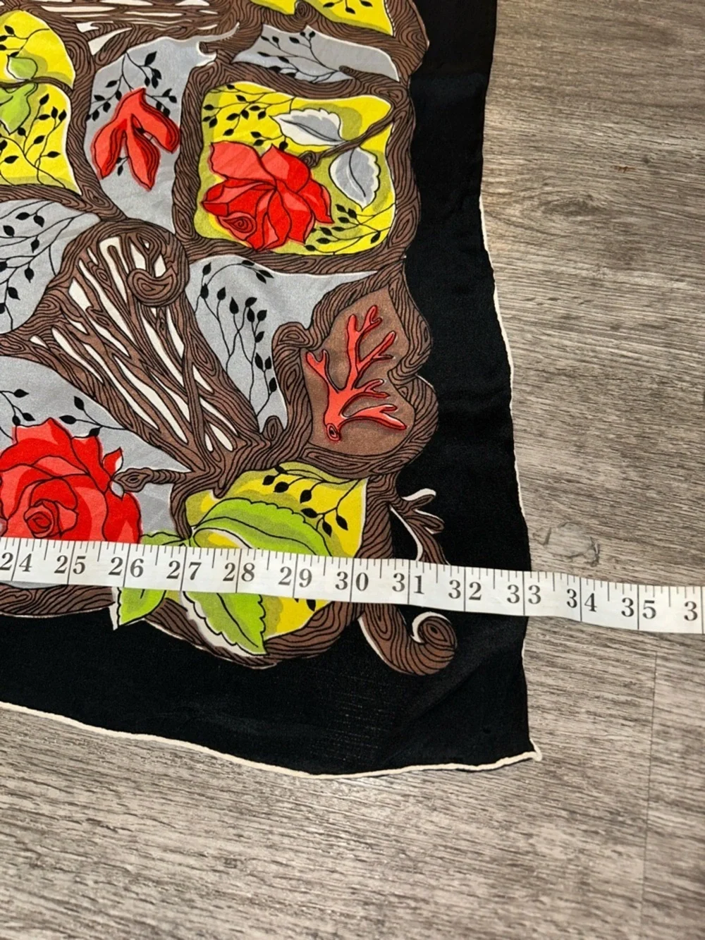 Vintage Glentex Silk Scarf Floral Tree Roses Hand Rolled 33”
